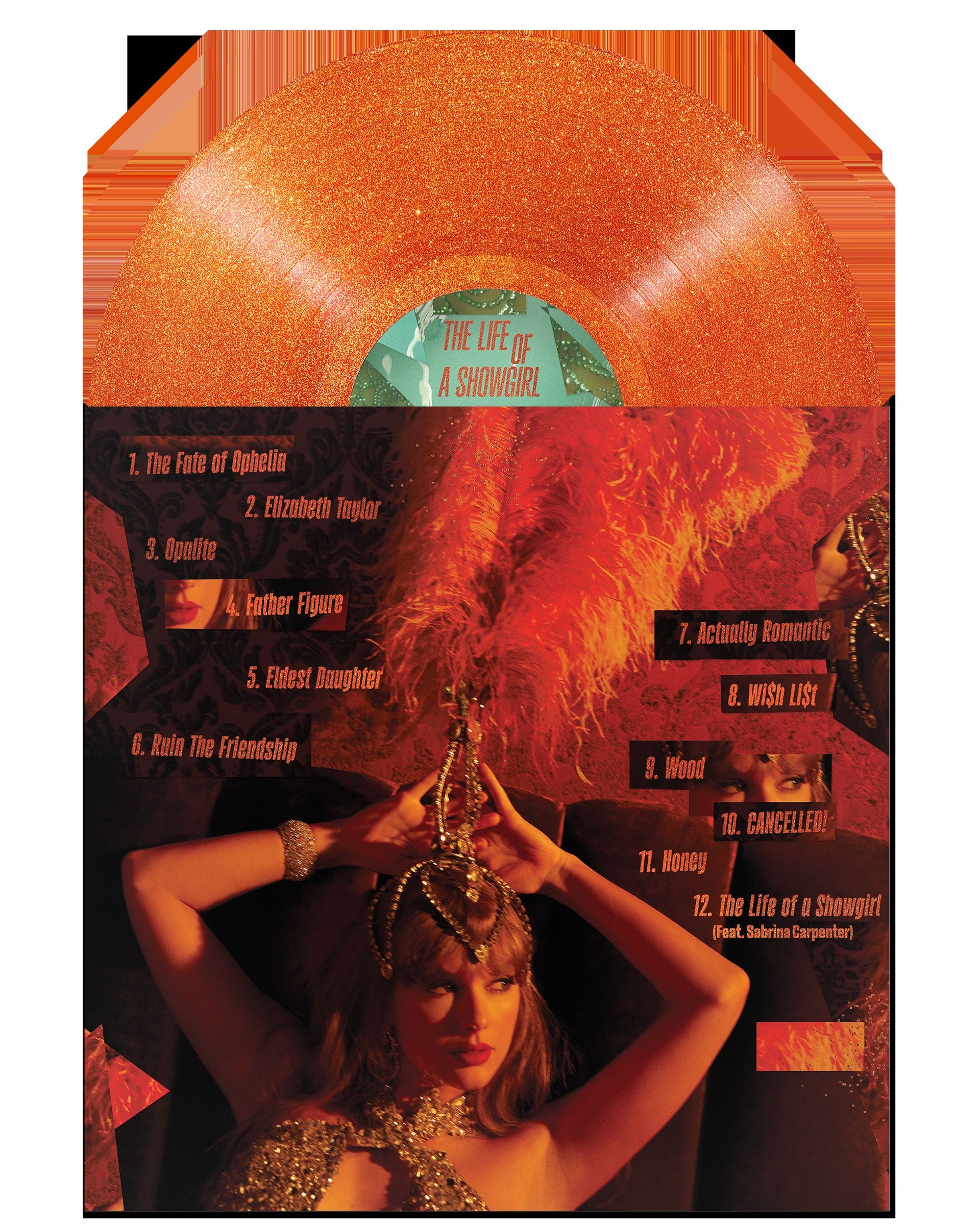 Taylor Swift The Life of a Showgirl: Sweat And Vanilla Perfume Portofino Orange Glitter Vinyl **PREORDER**